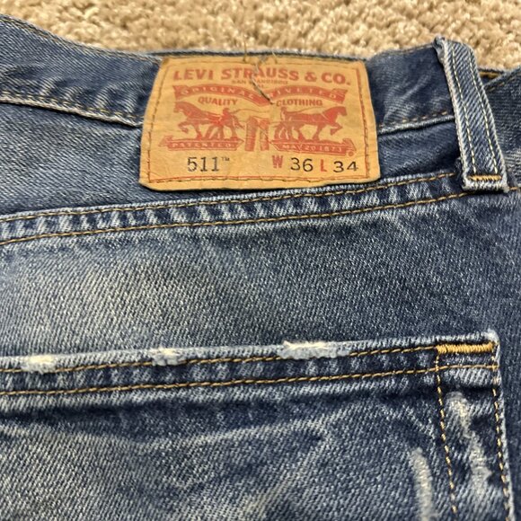 Men's Levi's 511 Distressed Jeans 36 x 34 - Picture 3 of 3
